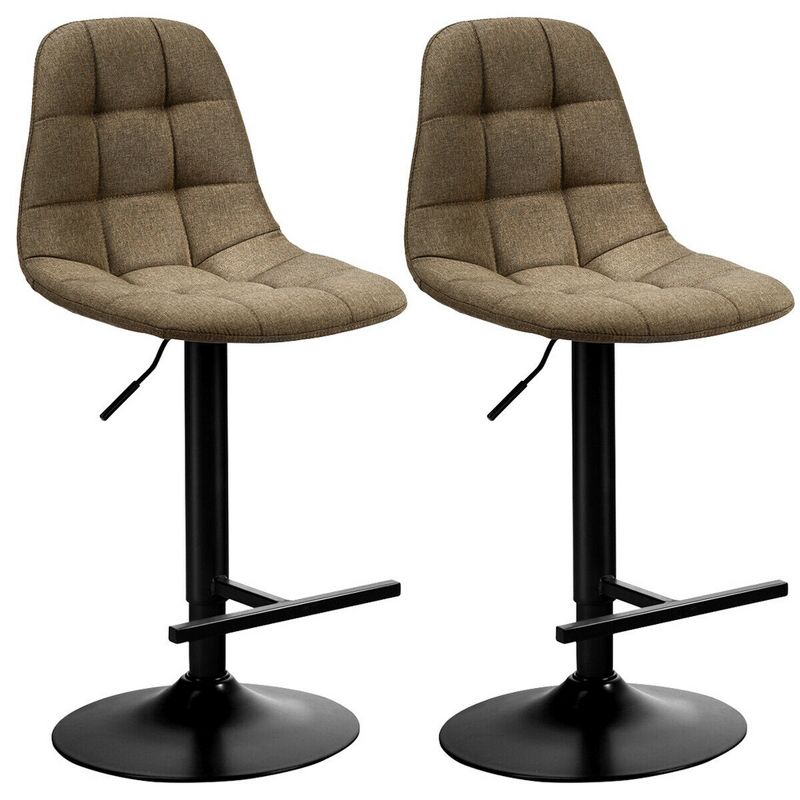 Costway Set of 2 Adjustable Bar Stools Swivel Counter Height Linen Chairs with Back Brown, 1 of 11