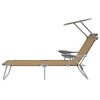 vidaXL Patio Lounge Chair Folding Sunlounger Outdoor Sunbed with Canopy Steel - Taupe - 3 of 4