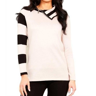 Women's Striped Zip Neck Sweater - Angel Apparel