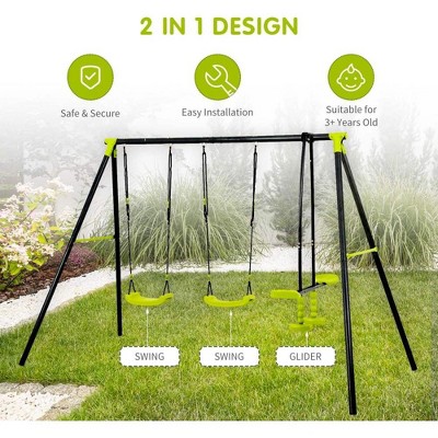 JUJABU Interesting Triple Children Metal Safe Swing Set for Outdoor Playground and Age 3+