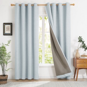 Deconovo 2 Panels Linen Look Film Coated Blackout Curtains with 8 Grommets - 1 of 4