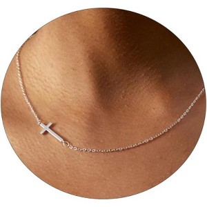 Cross Necklace: 14K Gold & Silver Plated, Minimalist Dainty Religious Pendant, Daily Wear Jewelry Gift for Women - 1 of 4