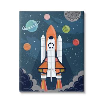 Stupell Industries Rocket Ship Ready for Flight Outer Space Planets Canvas Wall Art