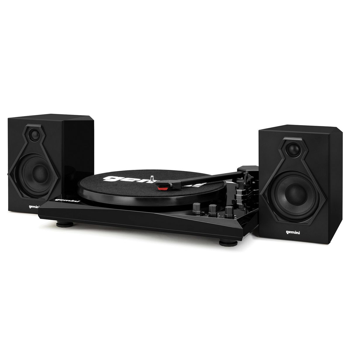 Gemini 60-Watt 3-Speed Belt-Drive Manual Suitcase Turntable with External Speakers, Bluetooth®, 45-RPM Adapter, Stereo Cartridge, and Stylus, TT-900B