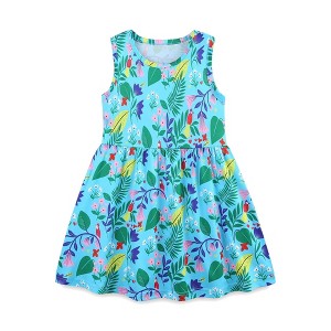 MyKids-USA Summer Arrival Leaves and Animals Pattern Sleeveless Dress for Stylish Girls - 1 of 4