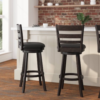 Espresso Black Faux Leather Swivel Ladderback Bar Stool