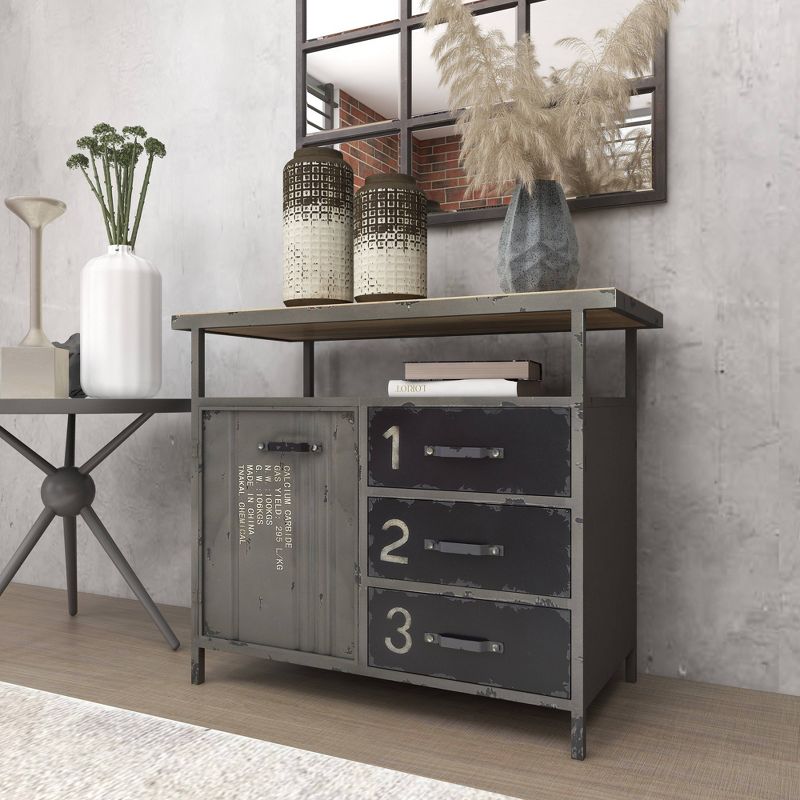 Metal Utility Cabinet with Wood Top Steel Gray - Olivia & May, 6 of 17