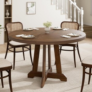 47" Round Pedestal Dining Table for 4 - Sturdy Wood w/ Sturdy Base, 4-Piece Tabletop for Kitchen/Dining/Living Room - 1 of 4