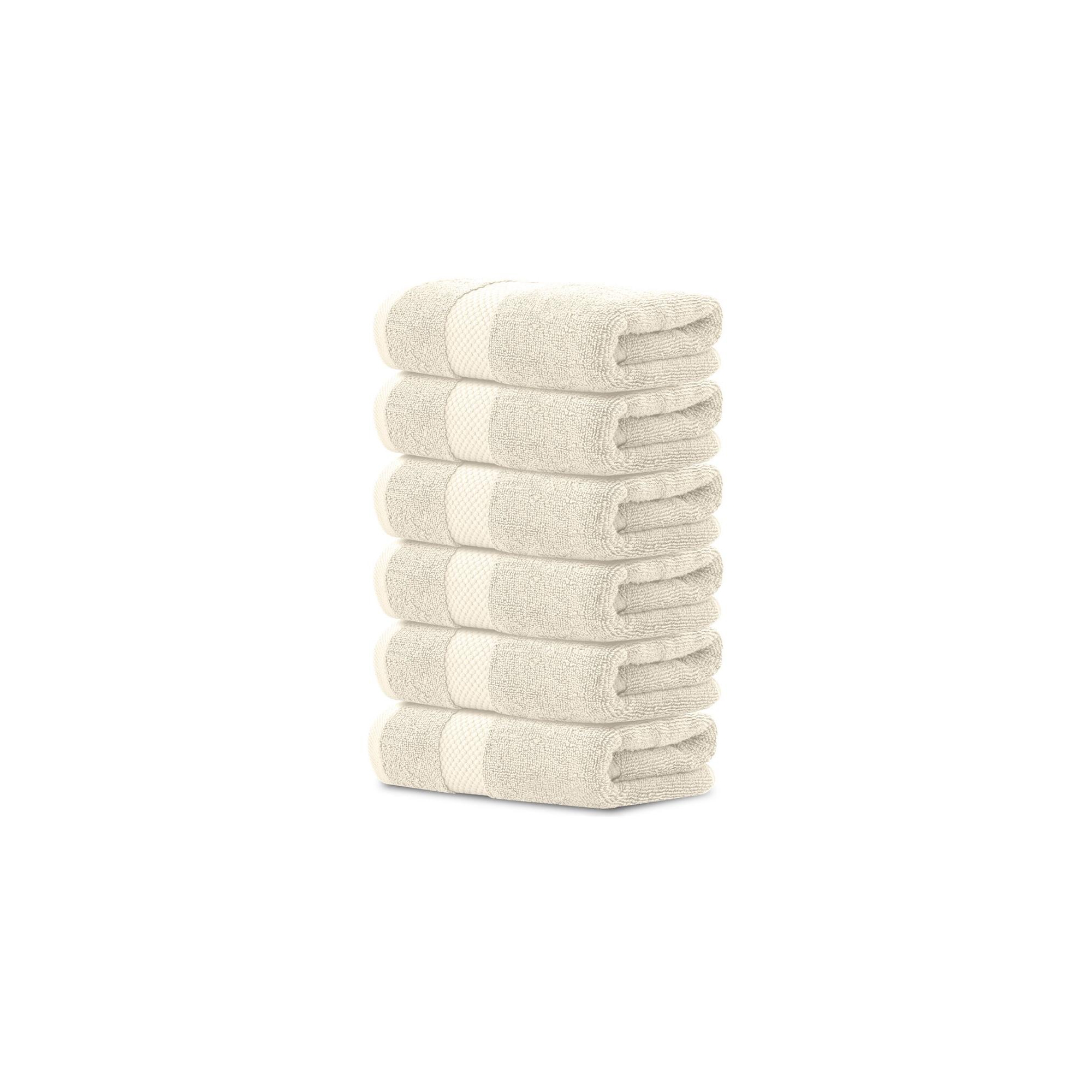 White Classic Luxury 100% Cotton Hand Towels Set of 6 - 16x30" Ivory