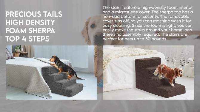Precious Tails Faux Shearling High Density Foam Top 4-Step Foam Pet Stairs - Brown, 2 of 6, play video
