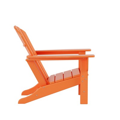Orange HDPE Outdoor Adirondack Chair with Ottoman Set