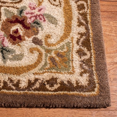 Ivory and Green Hand-Tufted Wool Runner Rug
