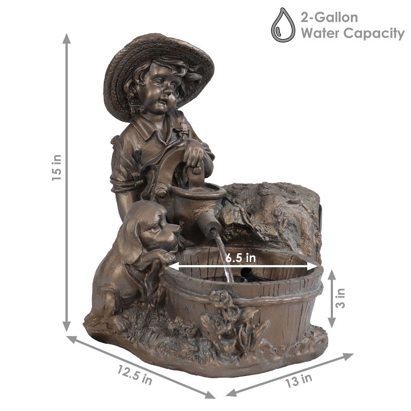 Sunnydaze Outdoor Polyresin Boy with Dog Solar Powered Water Fountain Feature with LED Light - 15" - Light Brown, 4 of 12