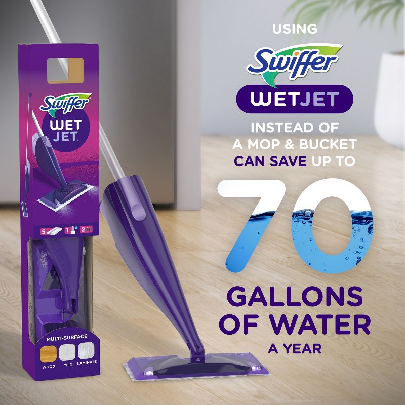 Swiffer WetJet Floor Mop Starter Kit (1 Spray Mop, 5 Mopping Pads, 1 Floor Cleaner Liquid Solution), 4 of 21