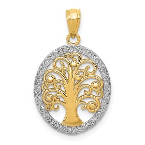 Black Bow Jewelry 14k Yellow Gold & White Rhodium Oval Tree of Life Pendant, 16mm - 1 of 4