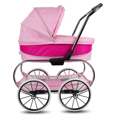 Hot Pink Chrome Frame Princess Doll Stroller with Removable Bassinet