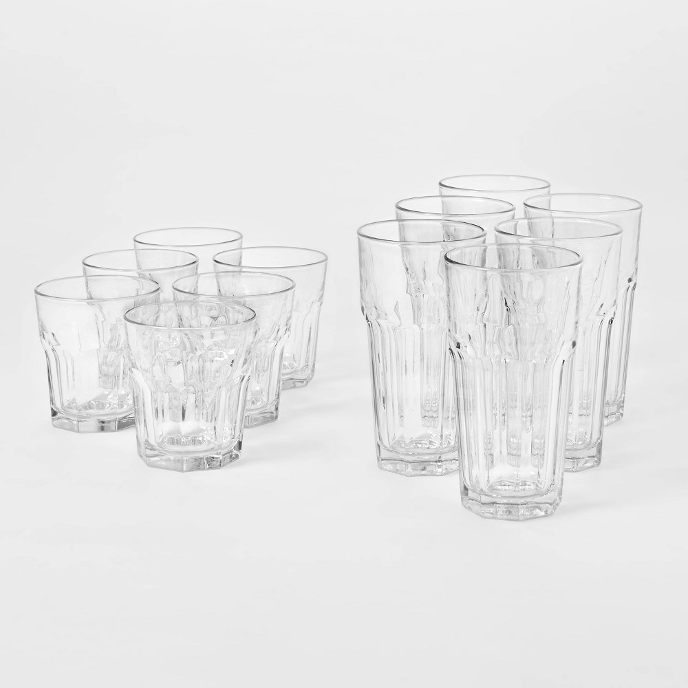 Photos - Glass 12pc  Tremont Tall and Short Faceted Tumbler Set - Threshold™