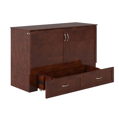 Hamilton Queen Walnut Wood Murphy Bed Chest with Drawer
