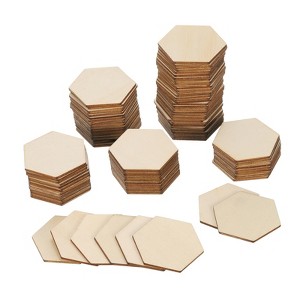 Unique Bargains DIY Craft Wood Burning Hexagon Painting Wood Slices 100 Pcs - 1 of 4