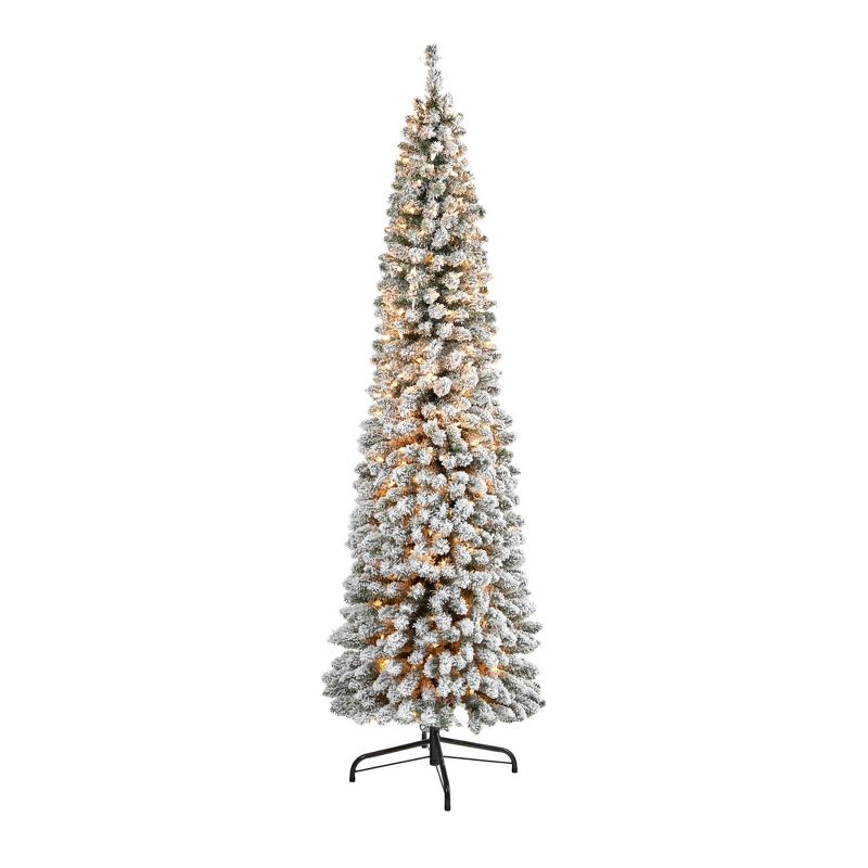 7ft Nearly Natural Pre-Lit Flocked Slim Artificial Christmas Tree Clear Lights, 1 of 12