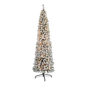 7ft Nearly Natural Pre-Lit Flocked Slim Artificial Christmas Tree Clear Lights