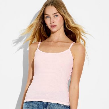 Women's Slim Fit Scalloped Edge Ribbed Cami - Wild Fable™ Light Pink Striped XXS