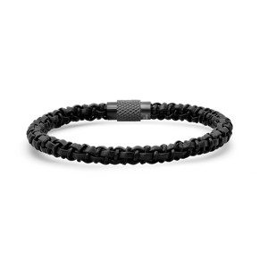 Steeltime Men's black braided leather bracelet with black ip stainless steel  accented magnetic clasp - 1 of 4