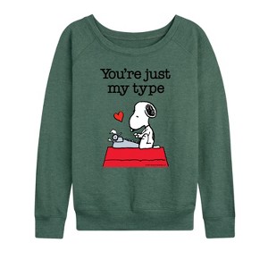 Women's - Peanuts - You're Just My Type Lightweight French Terry Wide Neck Long Sleeve Shirt - 1 of 4