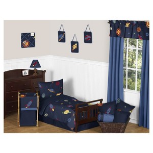 Navy Space Galaxy Bedding Set (Toddler) - Sweet Jojo Designs , Blue Red Yellow