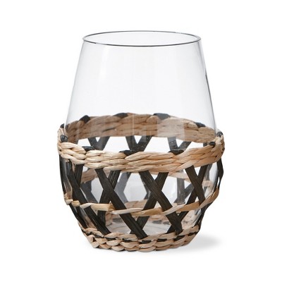 TAG 16 oz. Island Clear Glass with Black Straw Sleeve Dishwasher Safe Beverage Glassware  Dinner Party Wedding Resturant Set 4