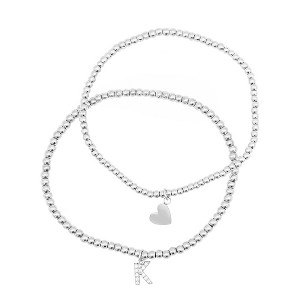 Adornia Sterling Silver Plated Stretch Bracelet Set With Mini Crystal Initial - 1 of 3