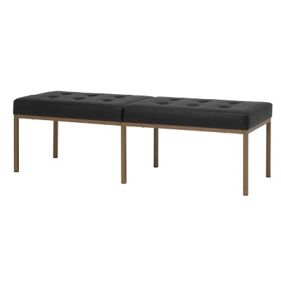 Camber 32" Black and Bronze Tufted Leather Bench with Storage