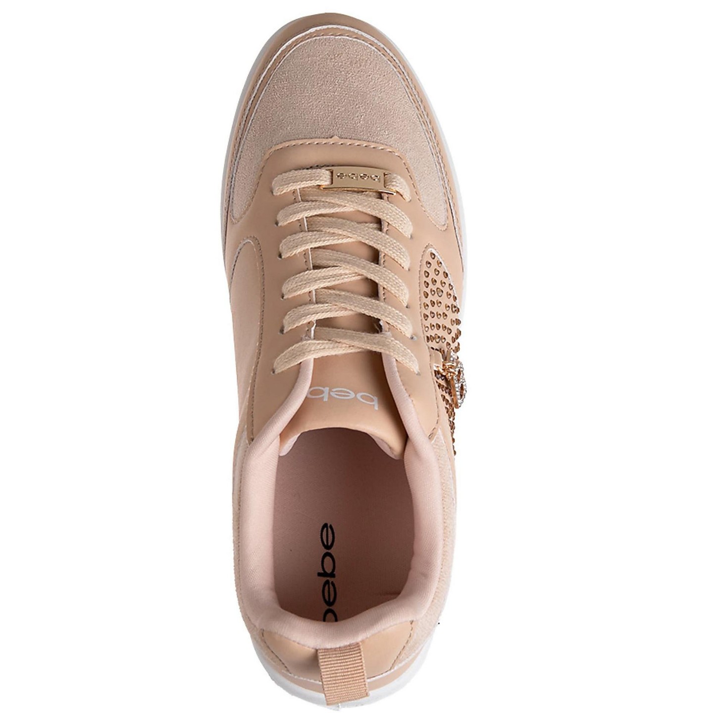 Женские кроссовки Bebe Casual Lace-Up Shoes - Fashion Sneakers with Embellished Upper and Logo Dangle Charm, Nude — фото 6
