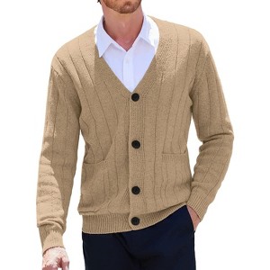 COOFANDY Men's Cardigan Sweater Cable Knit V Neck Button up Sweaters Ribbed Cardigan Sweater with Pockets - 1 of 4