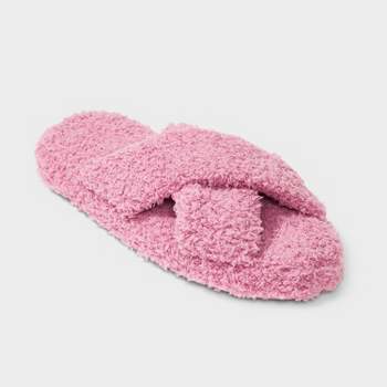 Women's Ribbed Faux Fur Cozy Pull-On Slipper Socks - Pink S/M