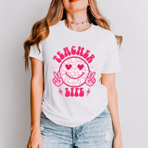 Simply Sage Market Teacher Life Leopard Smiley Face Short Sleeve Tee - 1 of 4
