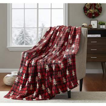 Kate Aurora Ultra Soft & Plush Red And Black Christmas Plaid Tree Check Accent Throw Blanket - 50 in. W x 60 in. L