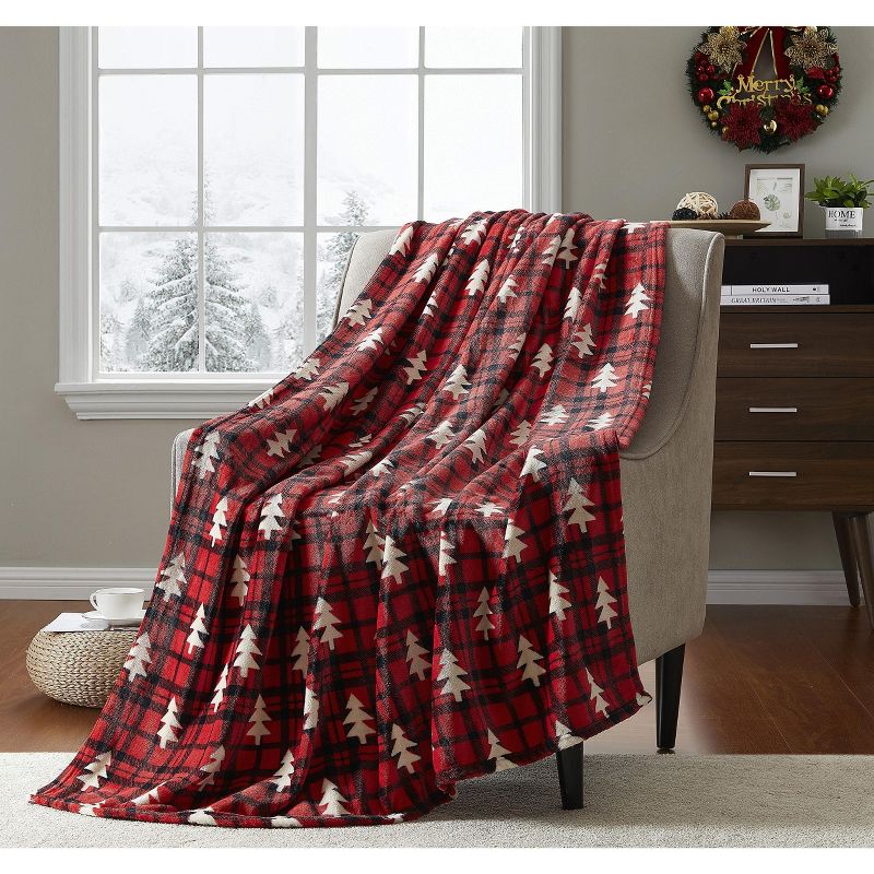 Kate Aurora Ultra Soft & Plush Red And Black Christmas Plaid Tree Check Accent Throw Blanket - 50 in. W x 60 in. L, 1 of 5