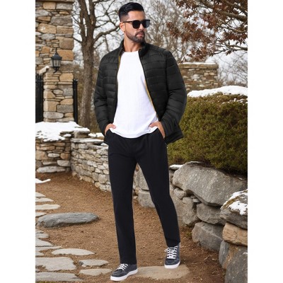 Мужские куртки INSPIRE CHIC Men's Winter Solid Color Stand Collar Zipper Quilted Puffer Jacket X Large Black — фото 4