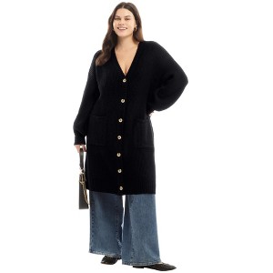 June + Vie by Roaman's Midi-Length Button-Down Cardigan - 1 of 4