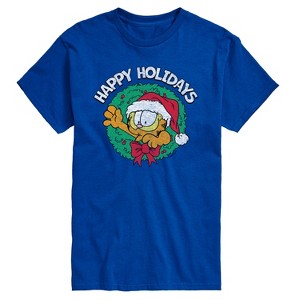 Men's - Garfield - Happy Holidays Wreath Christmas Short Sleeve Graphic T-Shirt - 1 of 4