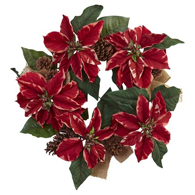 Poinsettia, Pine Cone and Burlap Wreath - Red (22)