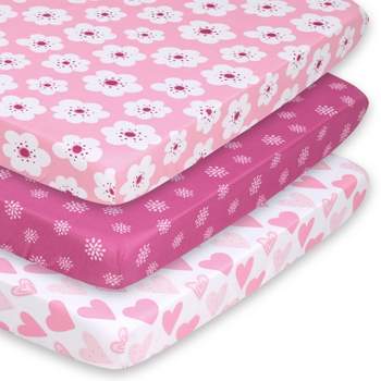 The Peanutshell Mini Crib Sheet Set for Girls - 3 Pack - Multiuse for Pack n Play, Playard, Playpen, Mini Crib - Mod Floral
