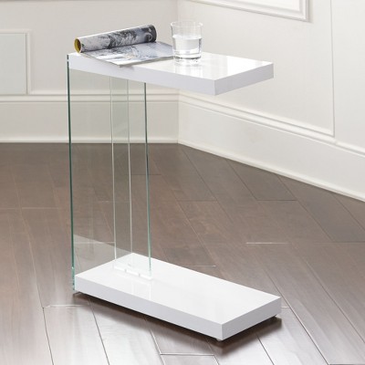 Vynxaria Elaina Chair Side End Table: Space-Saving Contemporary Design with Glossy White Finish for Sofa/Chair