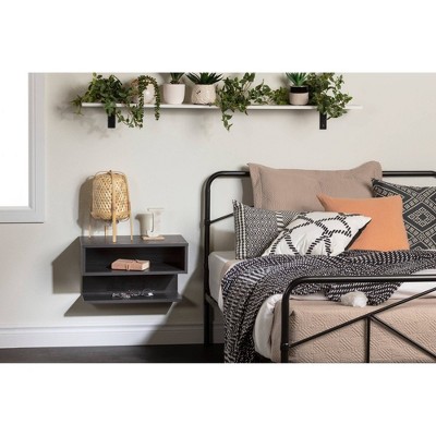 Gray Oak Floating Nightstand with Open Shelf