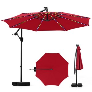 Costway 10 FT Solar Offset Hanging Umbrella with 96 Solar Multi-colored Flowing LED Lights Beige/Coffee/Gray/Navy/Red/Turquoise - 1 of 4