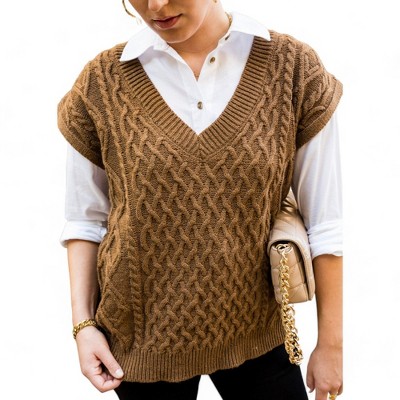 Anna-Kaci Women's Cable Knit Sweater Vest V-Neck Sleeveless Pullover Top