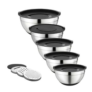 5-Piece Stainless Steel Bowl & Grater Set – 4.5 Qt Mixing Bowl with Lids and 3-Piece Grater - 1 of 4