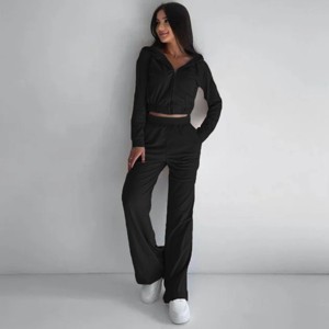 Mocamel Women's Solid color Zip-up Hooded Gown and Trousers Suit, Fall Casual Sporty - 1 of 4