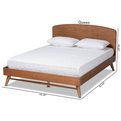 Walnut Brown Queen Wood Frame Platform Bed with Curved Headboard